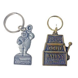 Vintage Set 2 Metal Keychains Fitzgeralds Mr. O'Lucky  Bally's 7777